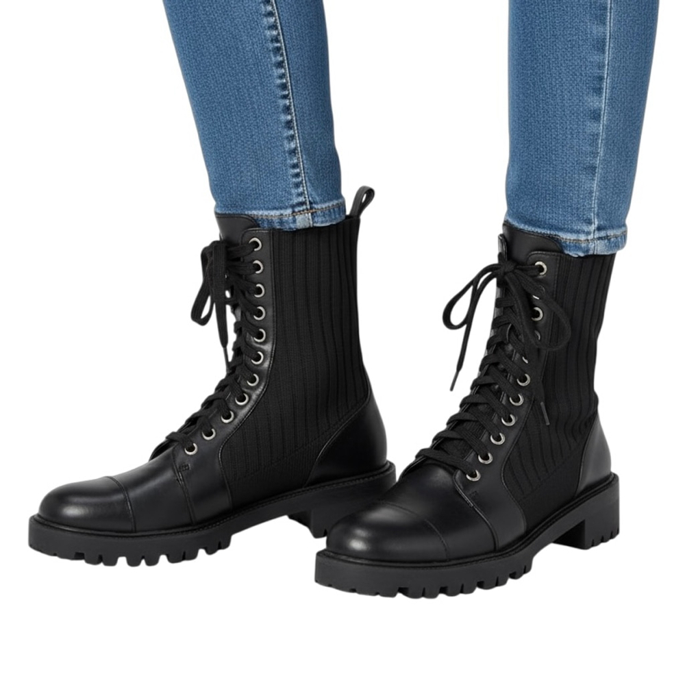 Zara Black Combat Boots Size 7.5